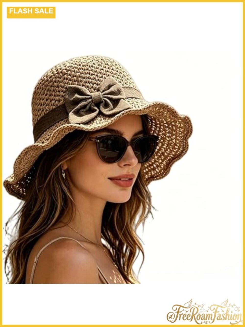 Women's Straw Sun Hat Foldable Crushable Adjustable Bow Beach Travel Hat